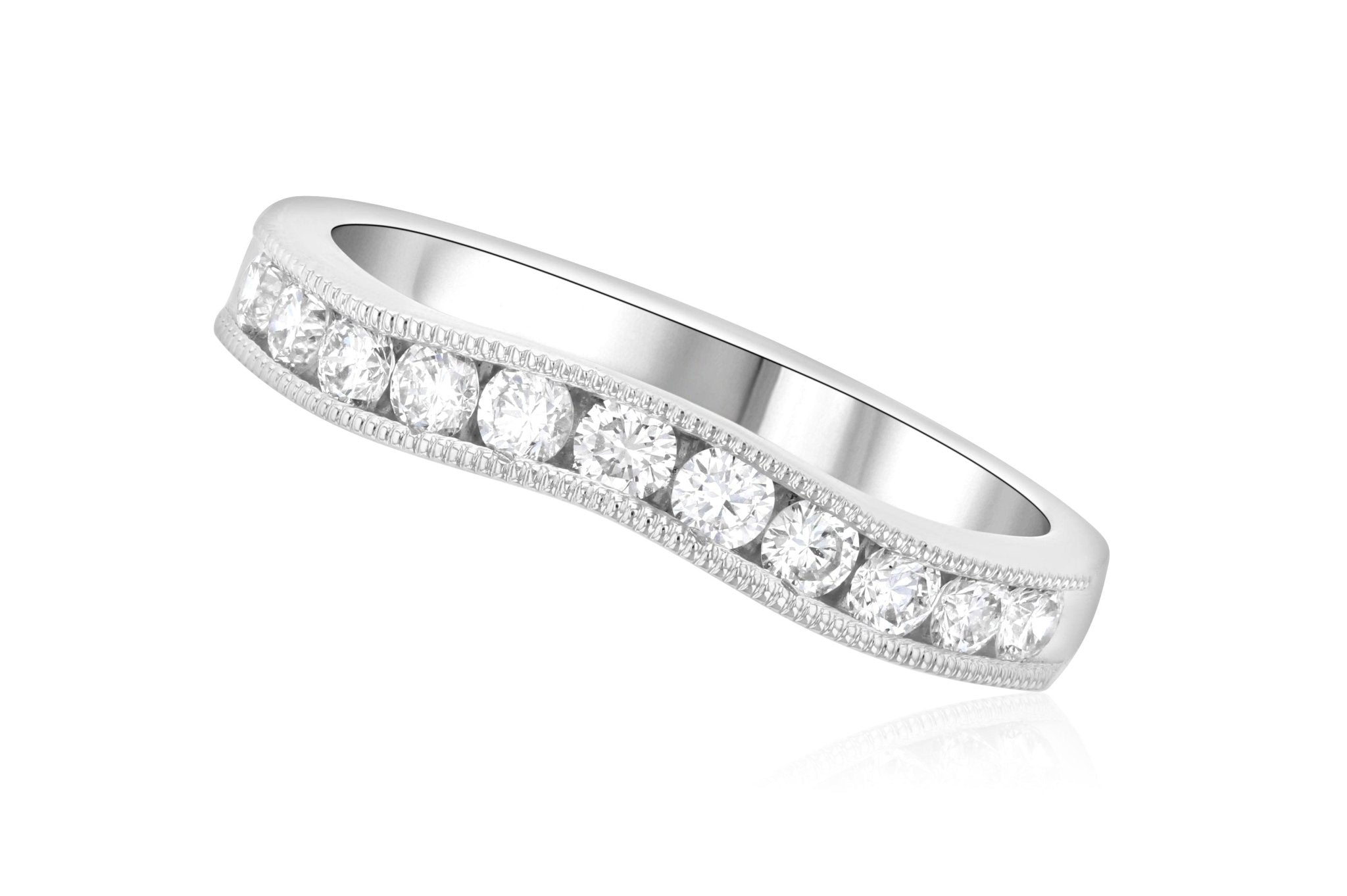 Curved Milgrain Diamond Wedding Ring in 14k White Gold