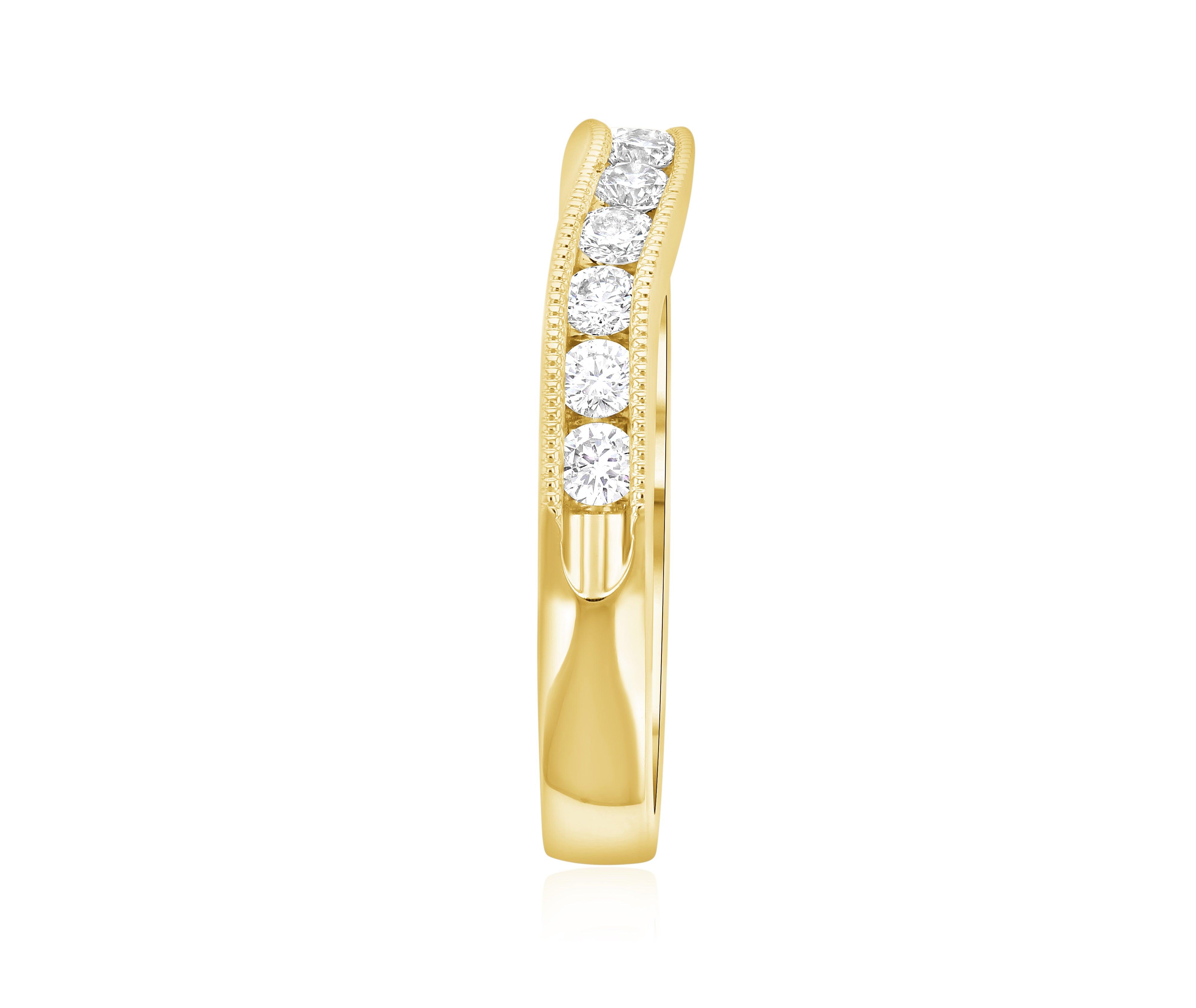 14K gold diamond eternity band with five round stones, timeless fine jewelry for everyday wear