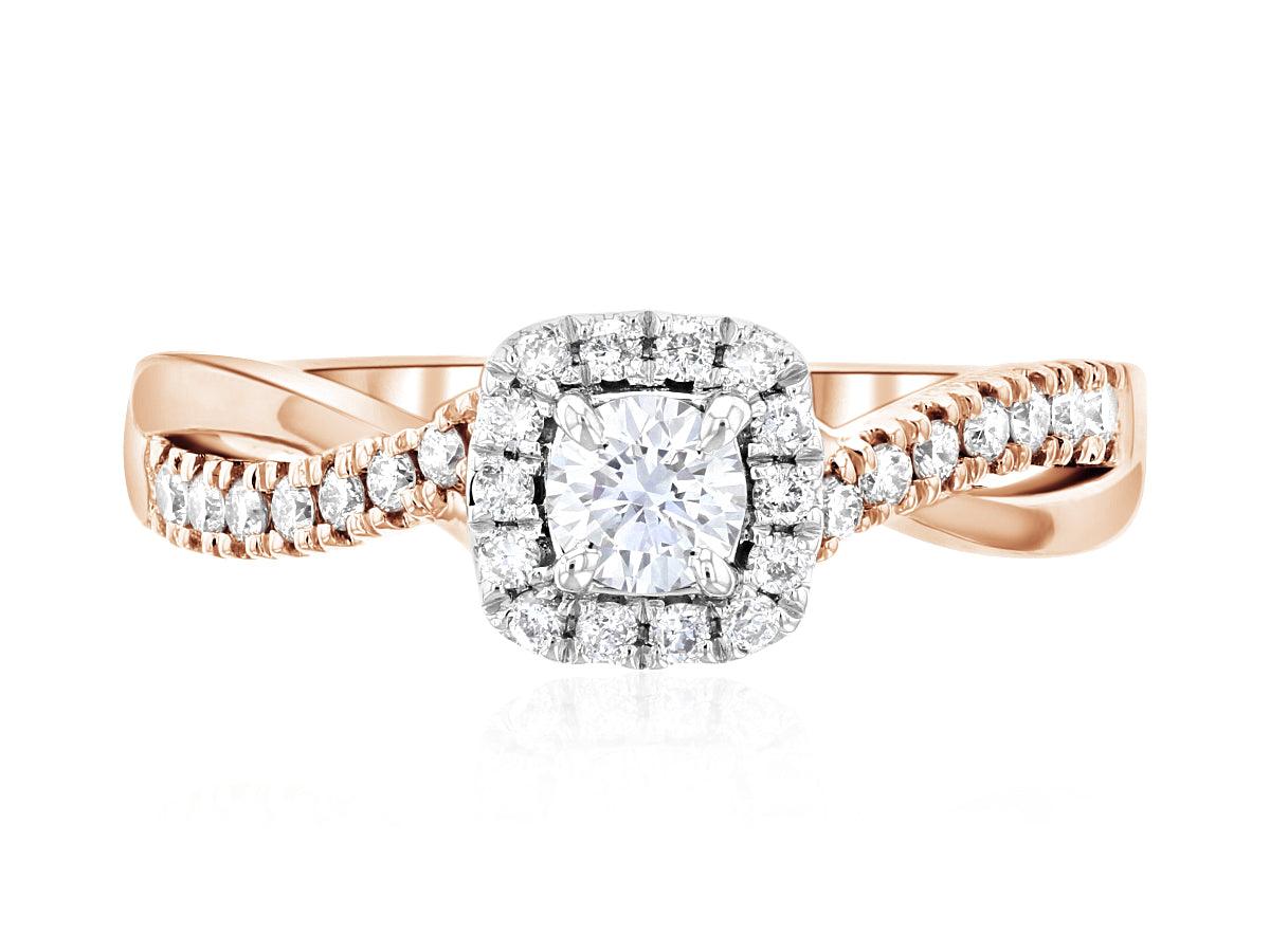 Cushion Halo Round Diamond Engagement Ring 14k Rose Gold Twisted Band (.45 ct. tw.)