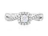 Cushion Halo Round Diamond Engagement Ring 14k White Gold Twisted Band (0.45 ct. tw.)