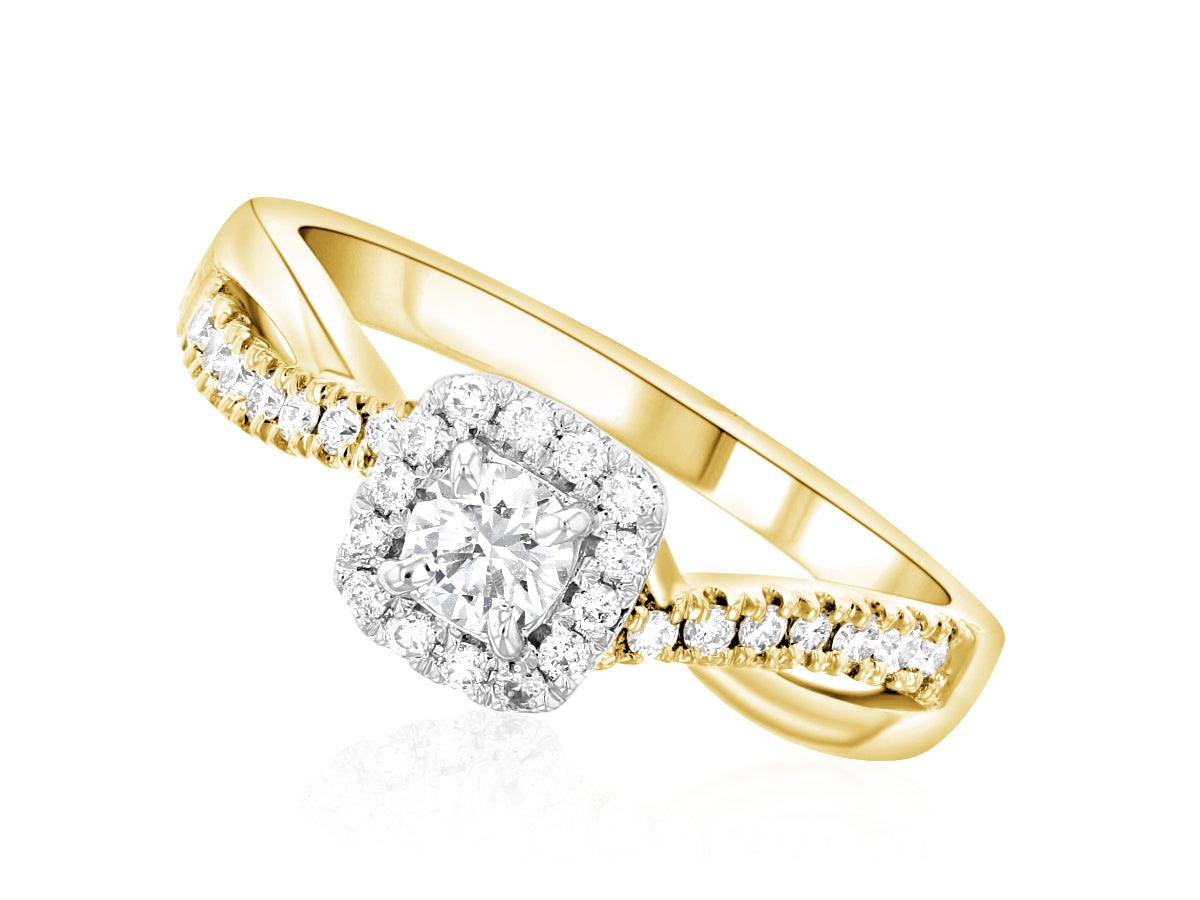 Cushion Halo Round Diamond Engagement Ring 14k Yellow Gold Twisted Band (.45 ct. tw.)