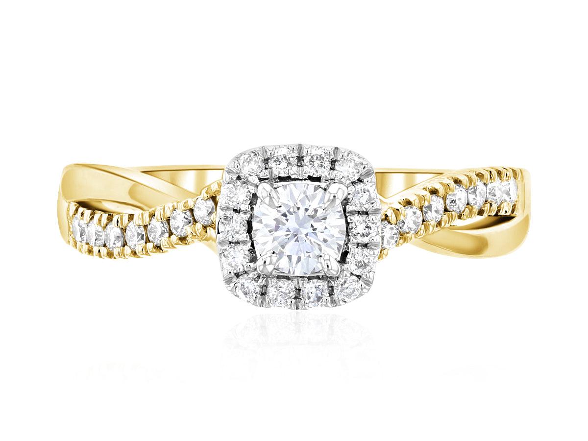 Cushion Halo Round Diamond Engagement Ring 14k Yellow Gold Twisted Band (.45 ct. tw.)