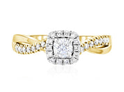 Cushion Halo Round Diamond Engagement Ring 14k Yellow Gold Twisted Band (.45 ct. tw.)