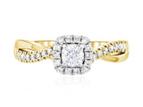 Cushion Halo Round Diamond Engagement Ring 14k Yellow Gold Twisted Band (.45 ct. tw.)