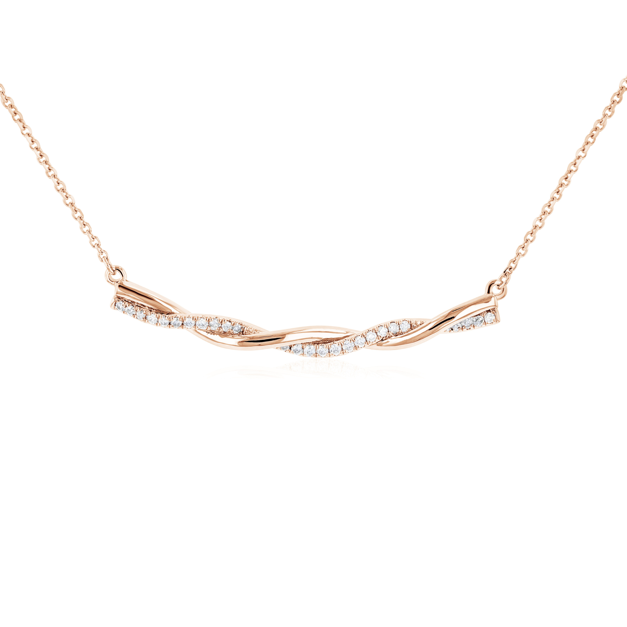 Diamond and Gold Twist Pendant Necklace in 14k Rose Gold - Iris + Mill