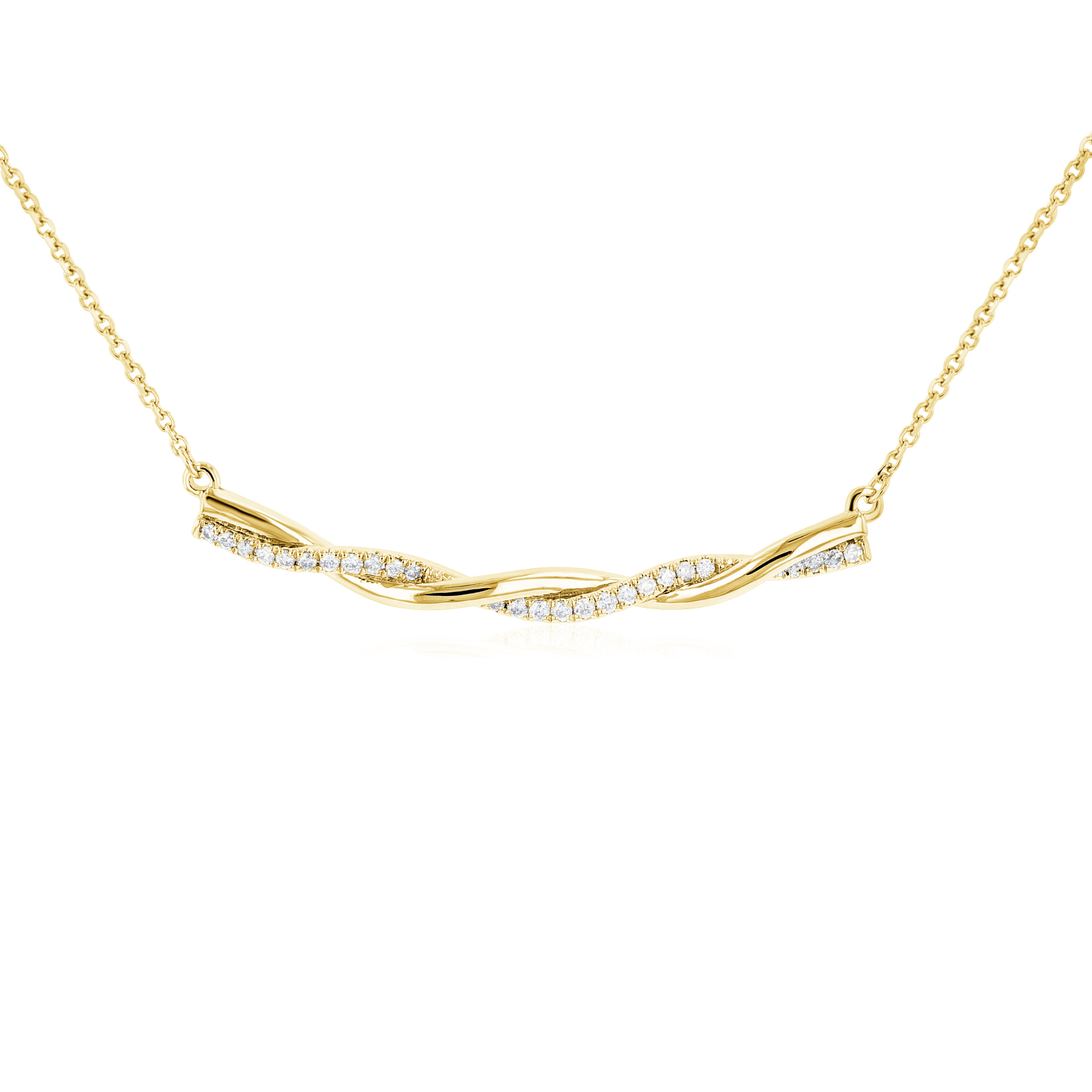 14K gold diamond twist necklace with delicate chain, timeless fine jewelry for everyday wear