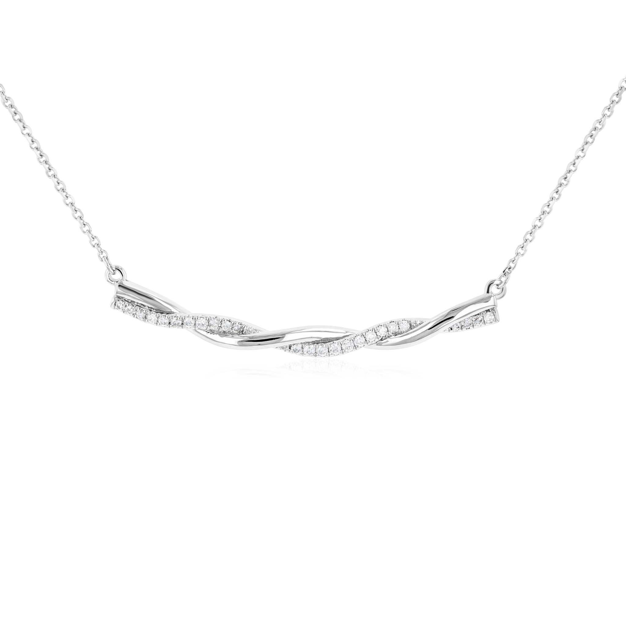 Twisted diamond bar necklace in 14K gold, elegant fine jewelry for everyday wear