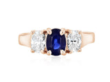Diamond and Sapphire Three-Stone Oval Engagement Ring in 14k Rose Gold (1.65 ct. tw.)