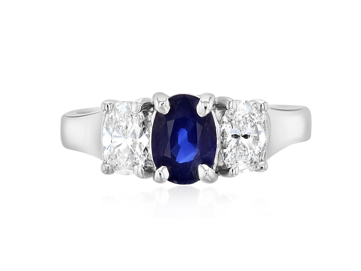 Diamond and Sapphire Three-Stone Oval Engagement Ring in 14k White Gold (1.65 ct. tw.)