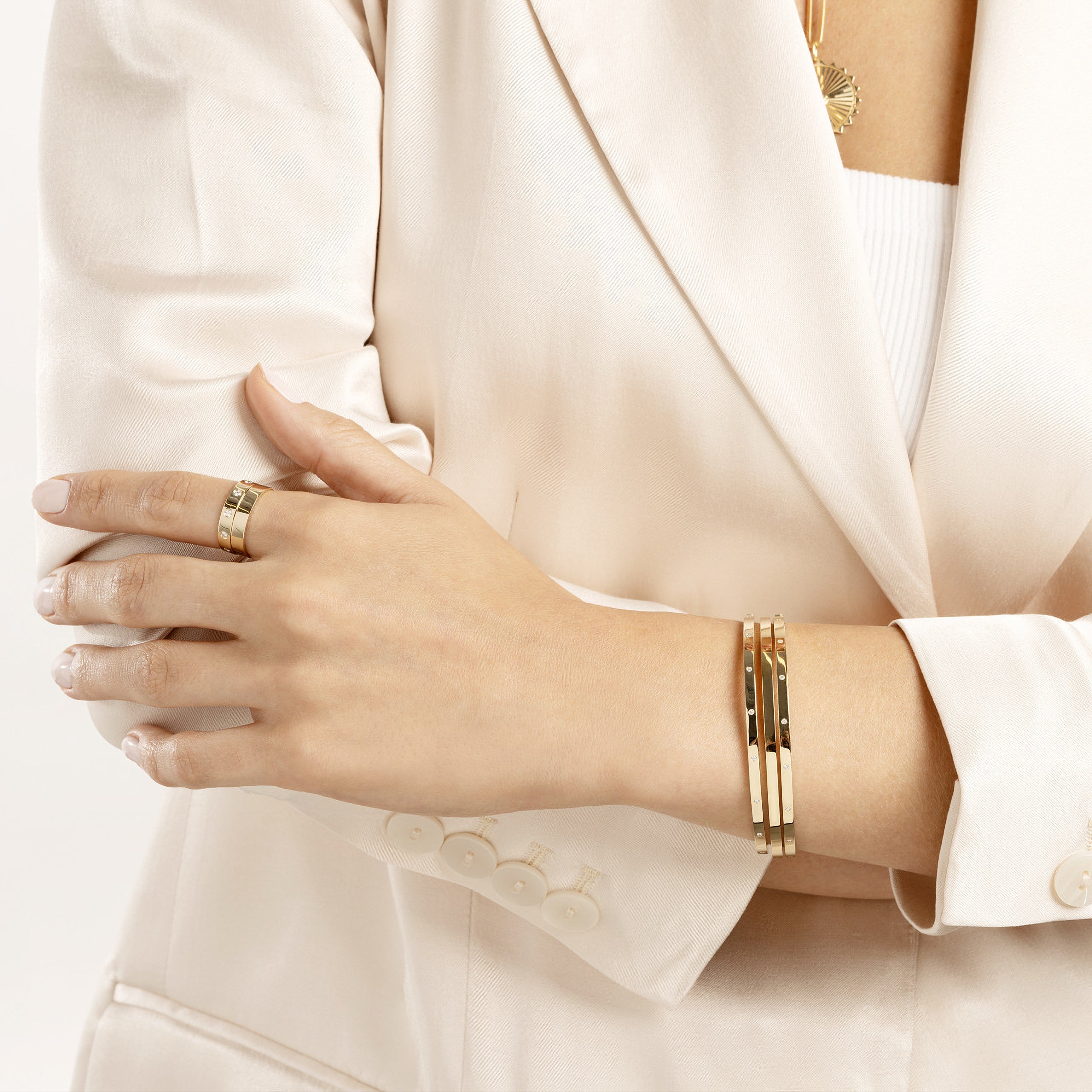 Diamond Bezel Square Tube Bangle - Iris + Mill