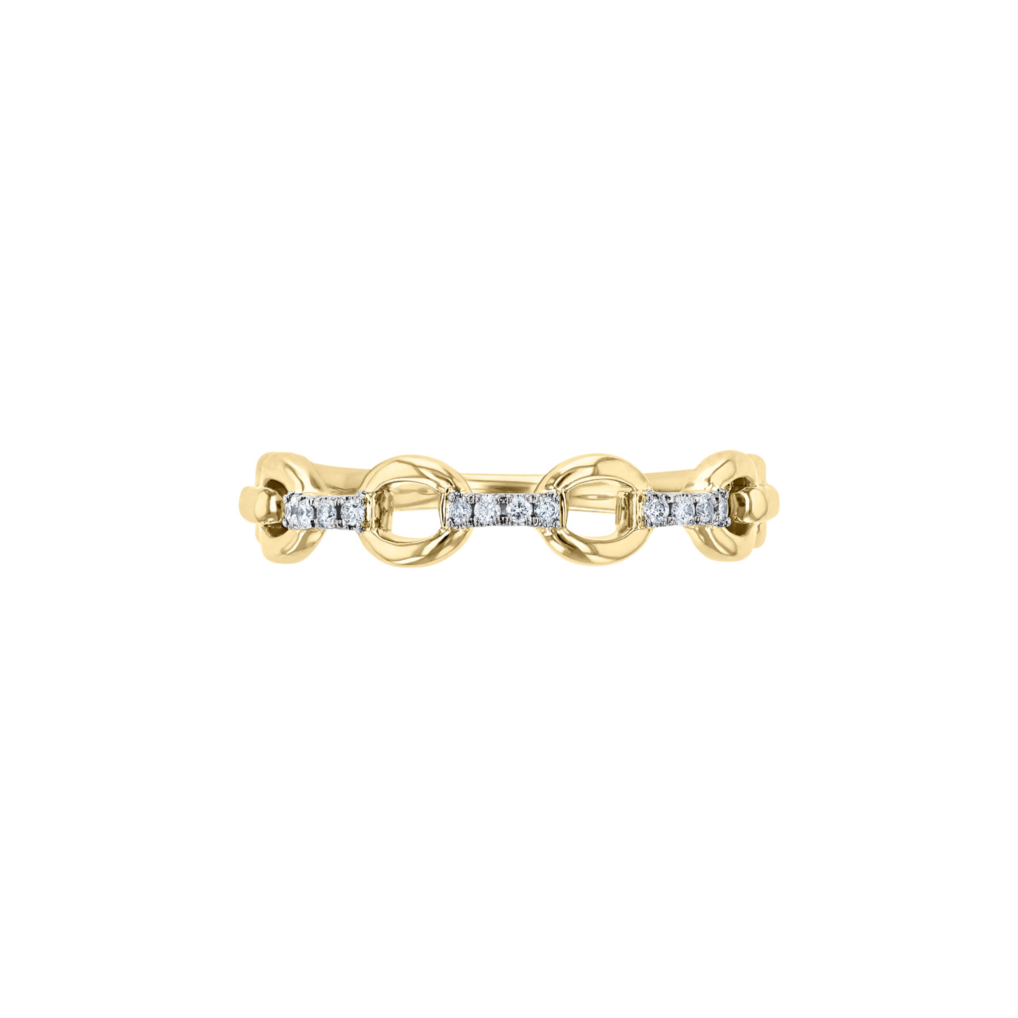 14K gold diamond link ring with floral ends, timeless fine jewelry for everyday wear