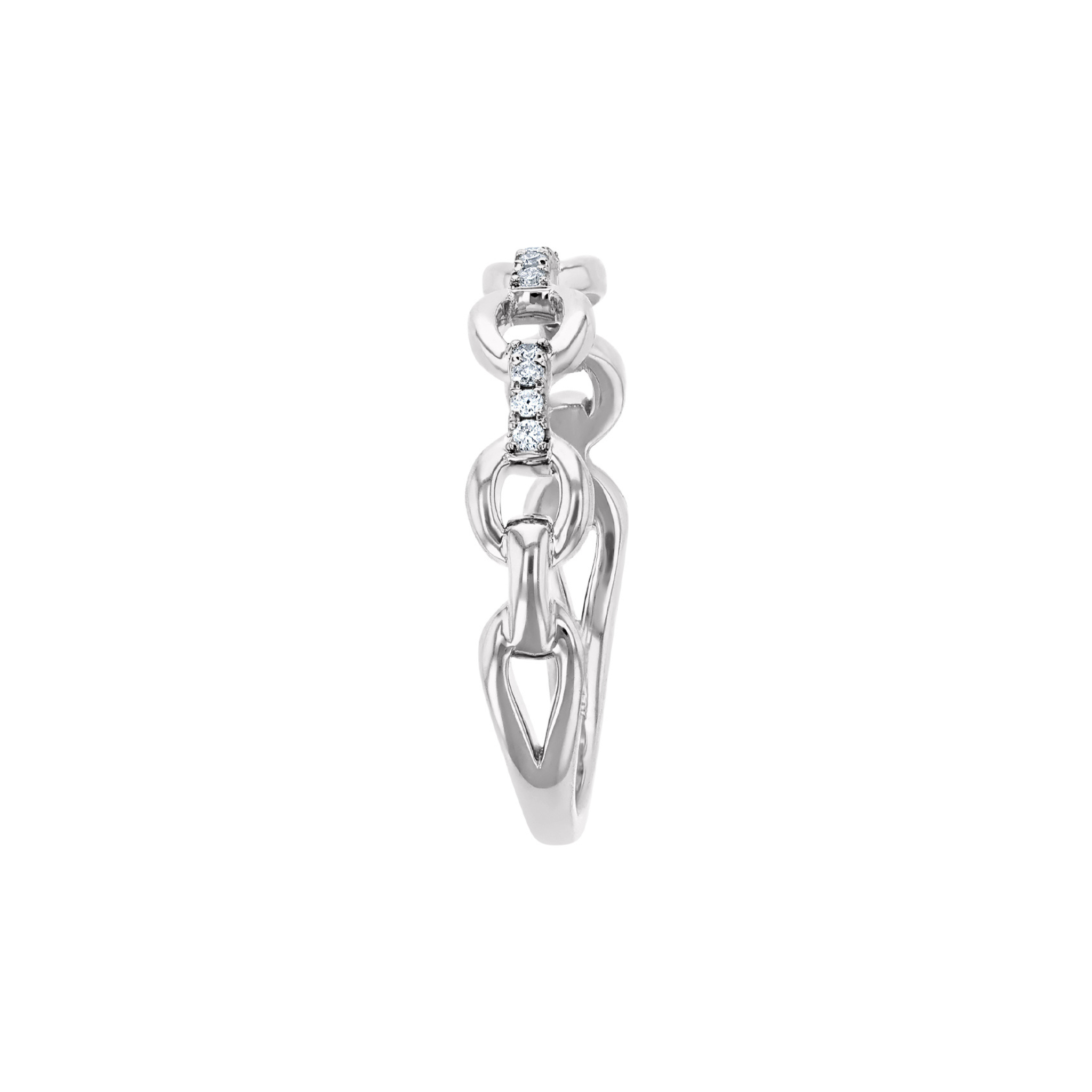 14K gold chain link ring with diamond accents, timeless fine jewelry for everyday wear