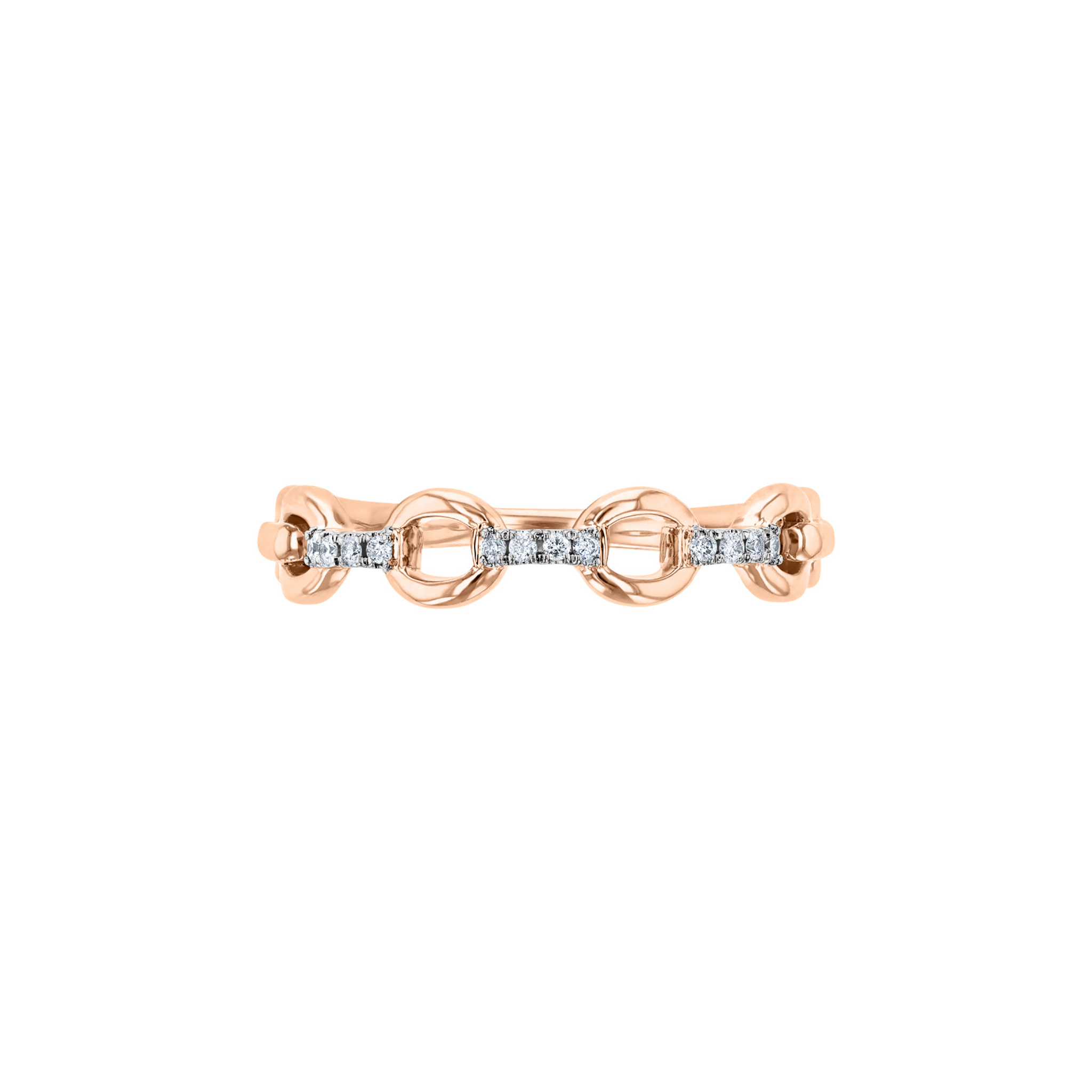 14K rose gold diamond link ring with floral ends, timeless fine jewelry for everyday wear