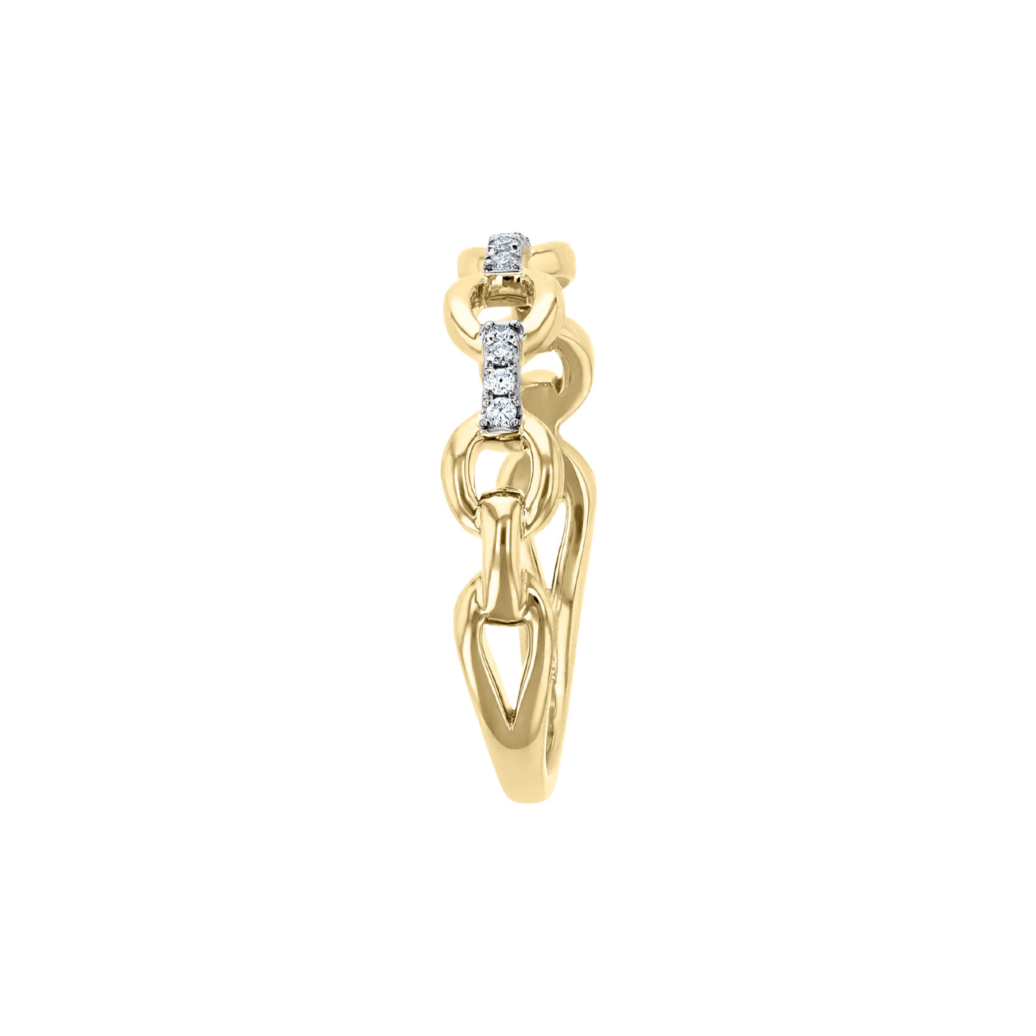 14K gold chain link ring with diamond accents, timeless fine jewelry design