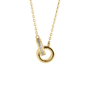 14K gold necklace with diamond-accented interlocking circle pendant, timeless fine jewelry design