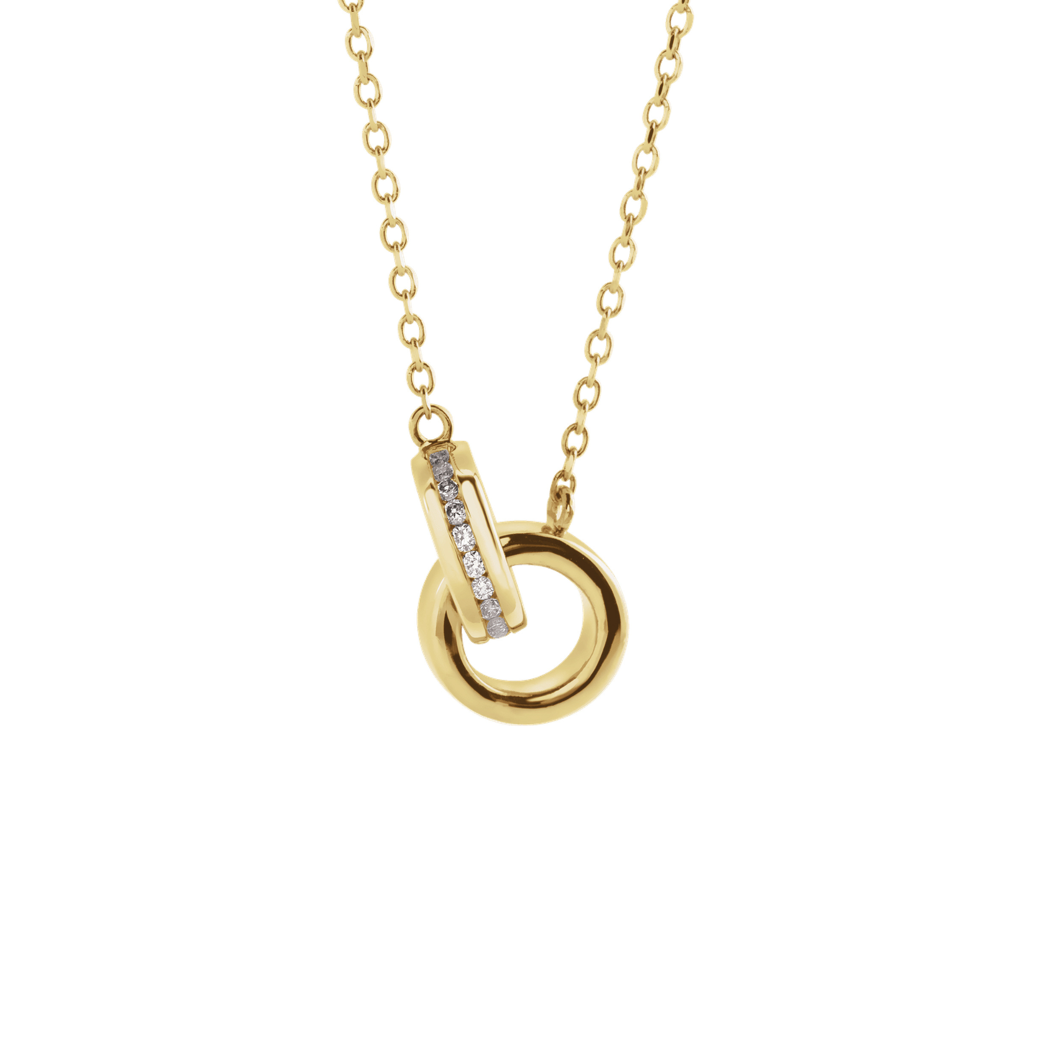14K gold necklace with diamond-accented interlocking circle pendant, timeless fine jewelry design