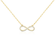 14K gold infinity necklace with diamond accents, timeless fine jewelry for everyday wear