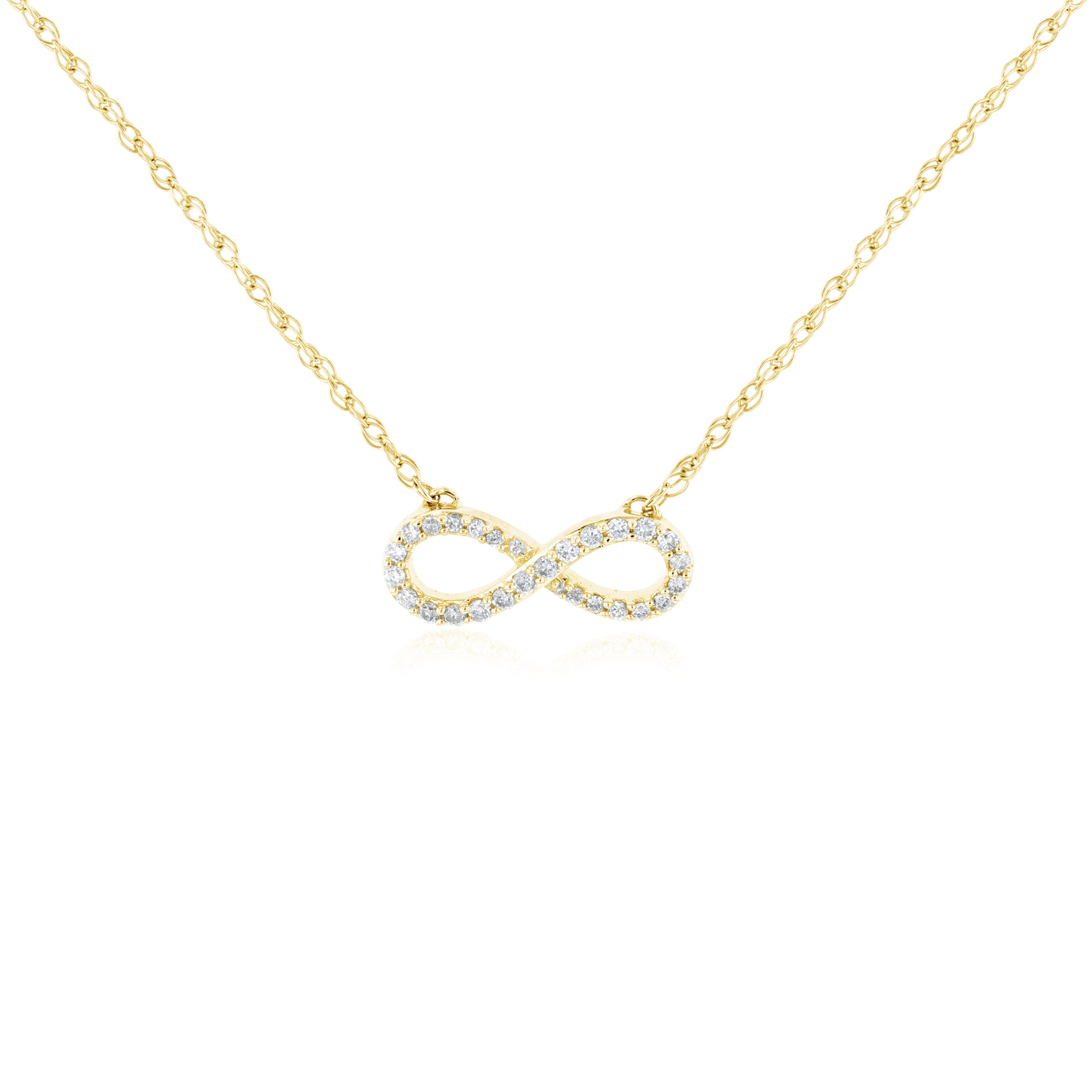 14K gold infinity necklace with diamond accents, timeless fine jewelry for everyday wear