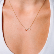 14K gold infinity necklace with diamonds, delicate everyday fine jewelry for women