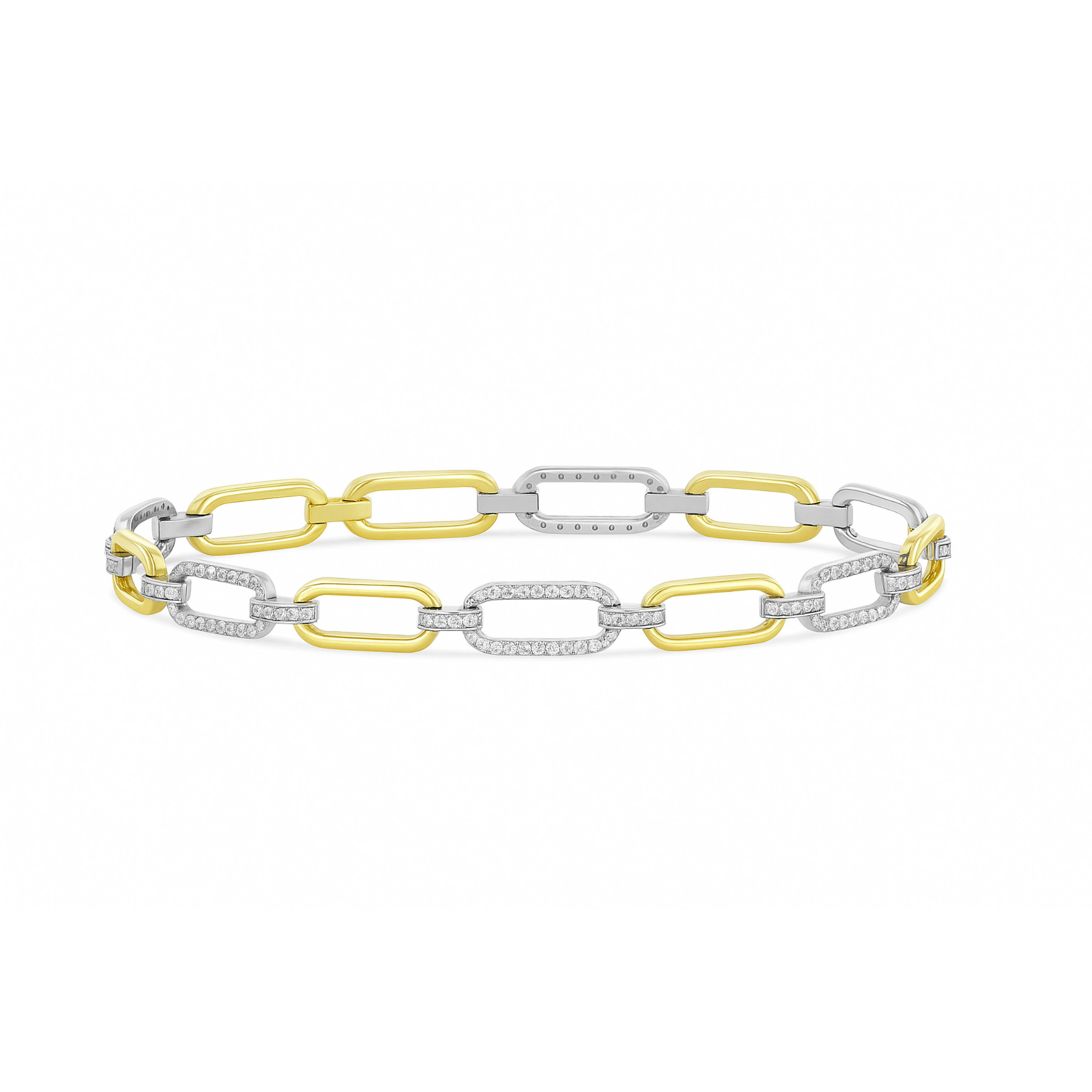 14K two-tone gold link bracelet with diamond accents, timeless fine jewelry design