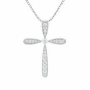 Diamond cross pendant necklace in 14K white gold with box chain, timeless fine jewelry for everyday wear