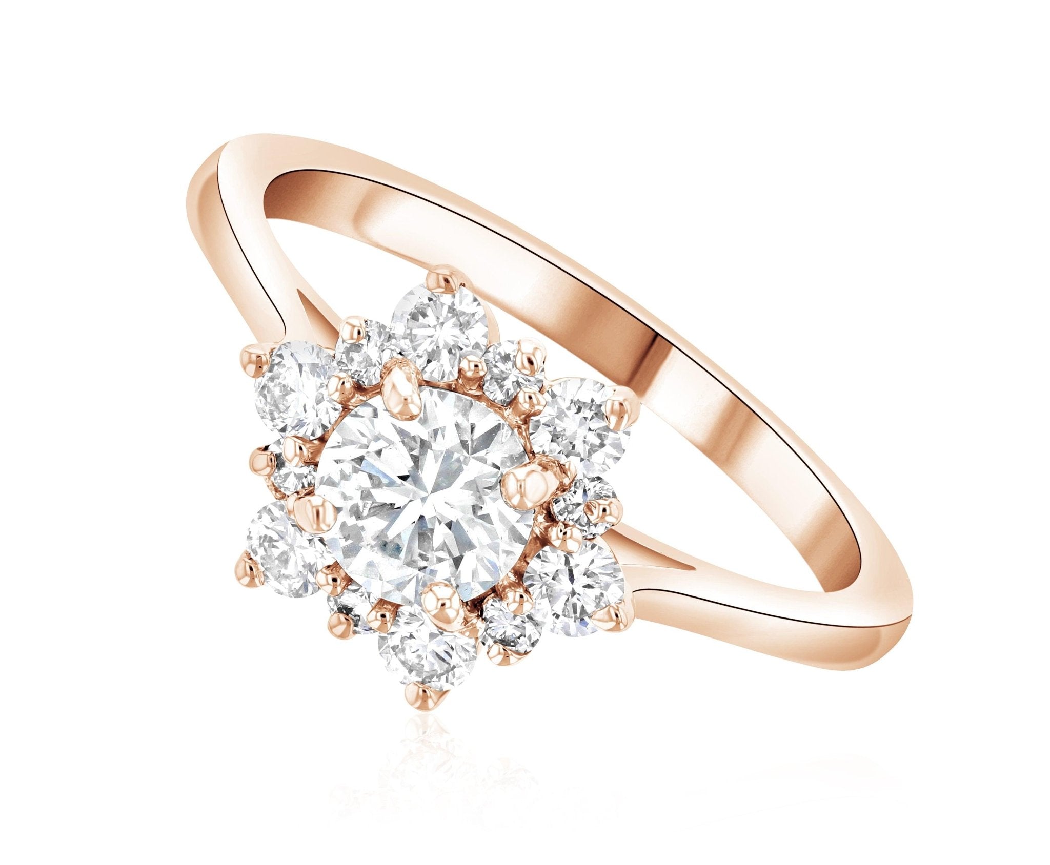 Diamond Star Halo Engagement Ring in 14k Rose Gold