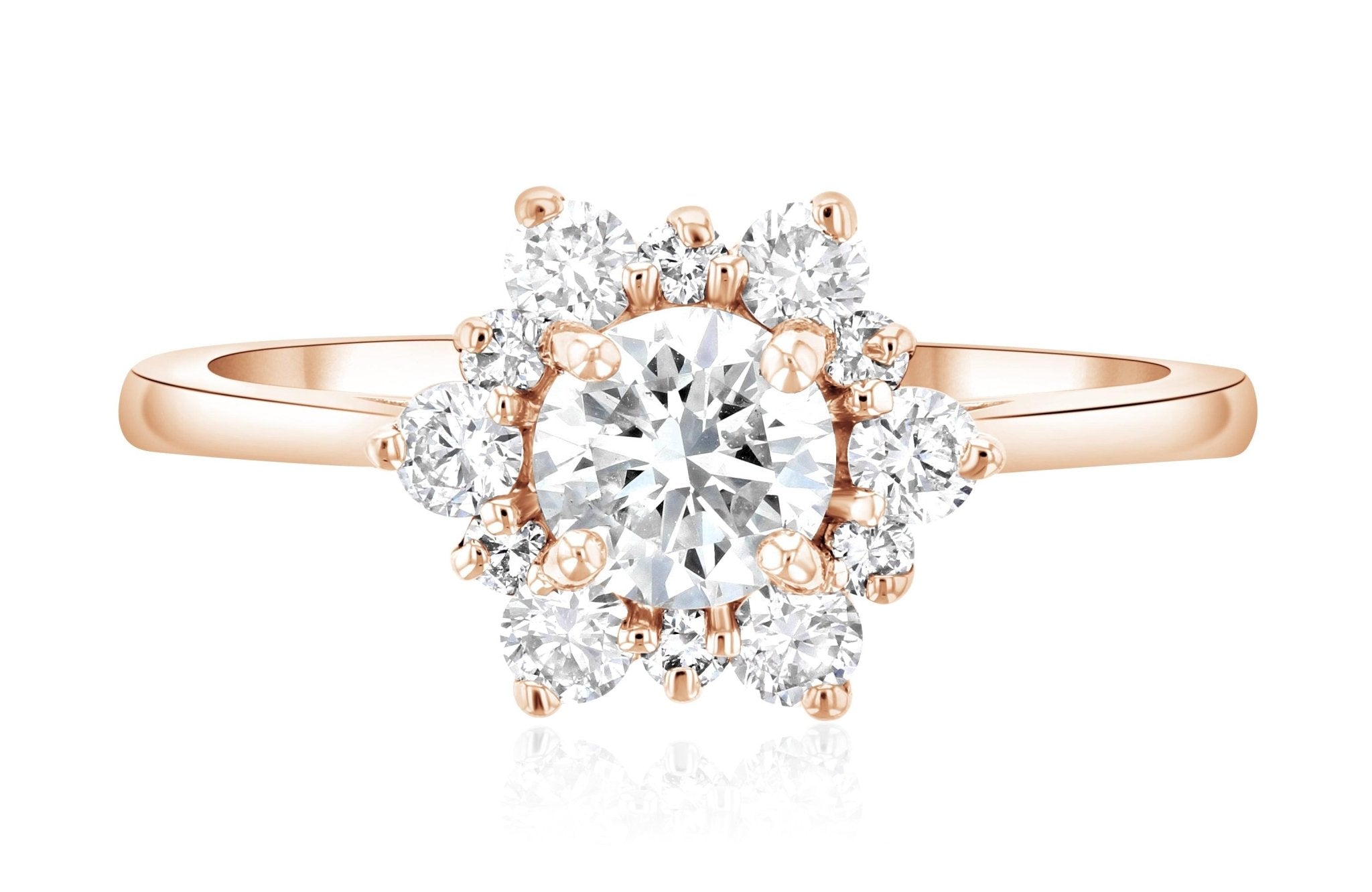 Diamond Star Halo Engagement Ring in 14k Rose Gold