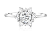 Diamond Star Halo Engagement Ring in 14k White Gold