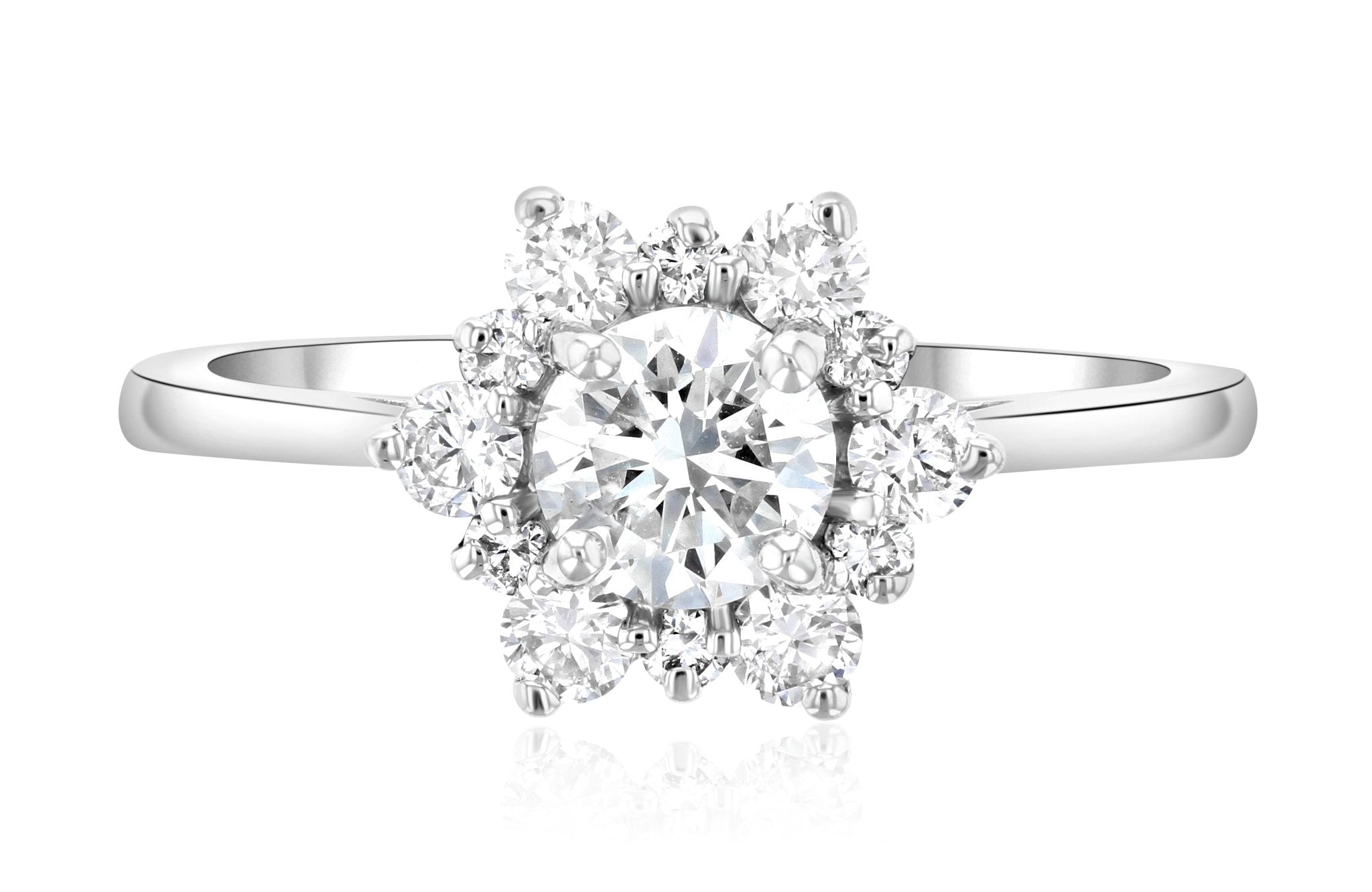 Diamond Star Halo Engagement Ring in 14k White Gold
