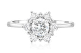 Diamond Star Halo Engagement Ring in 14k White Gold