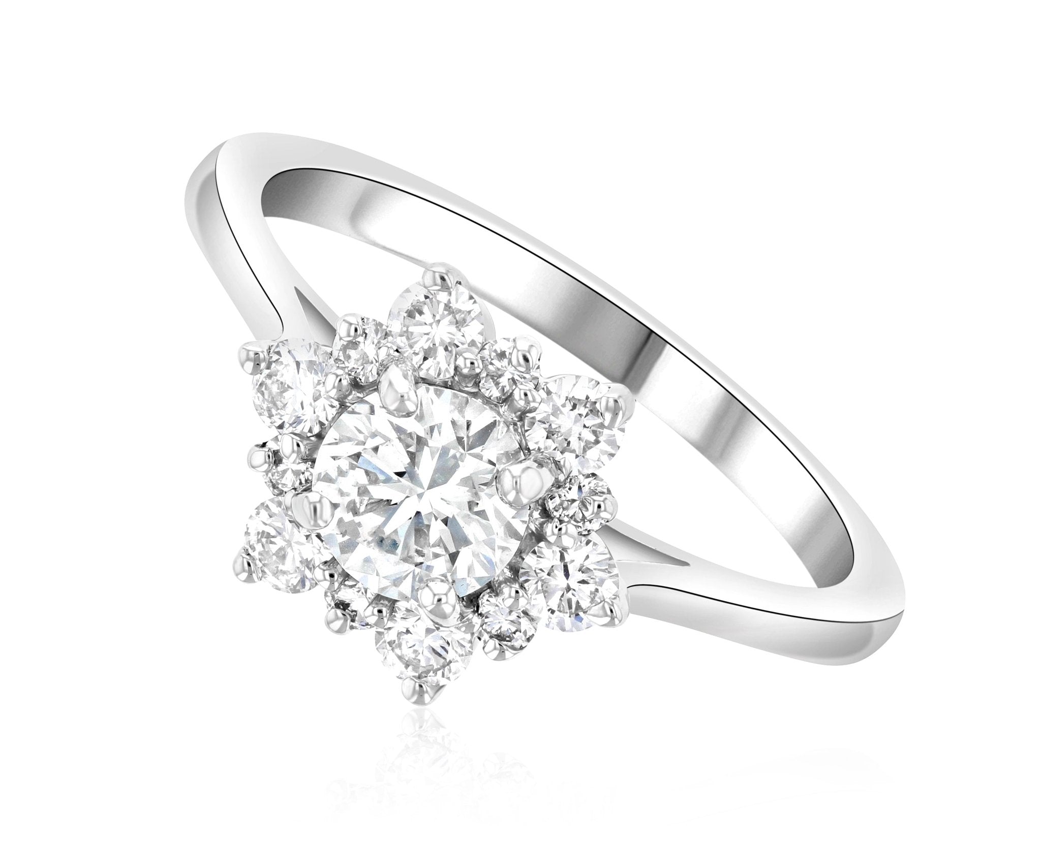 Diamond Star Halo Engagement Ring in 14k White Gold