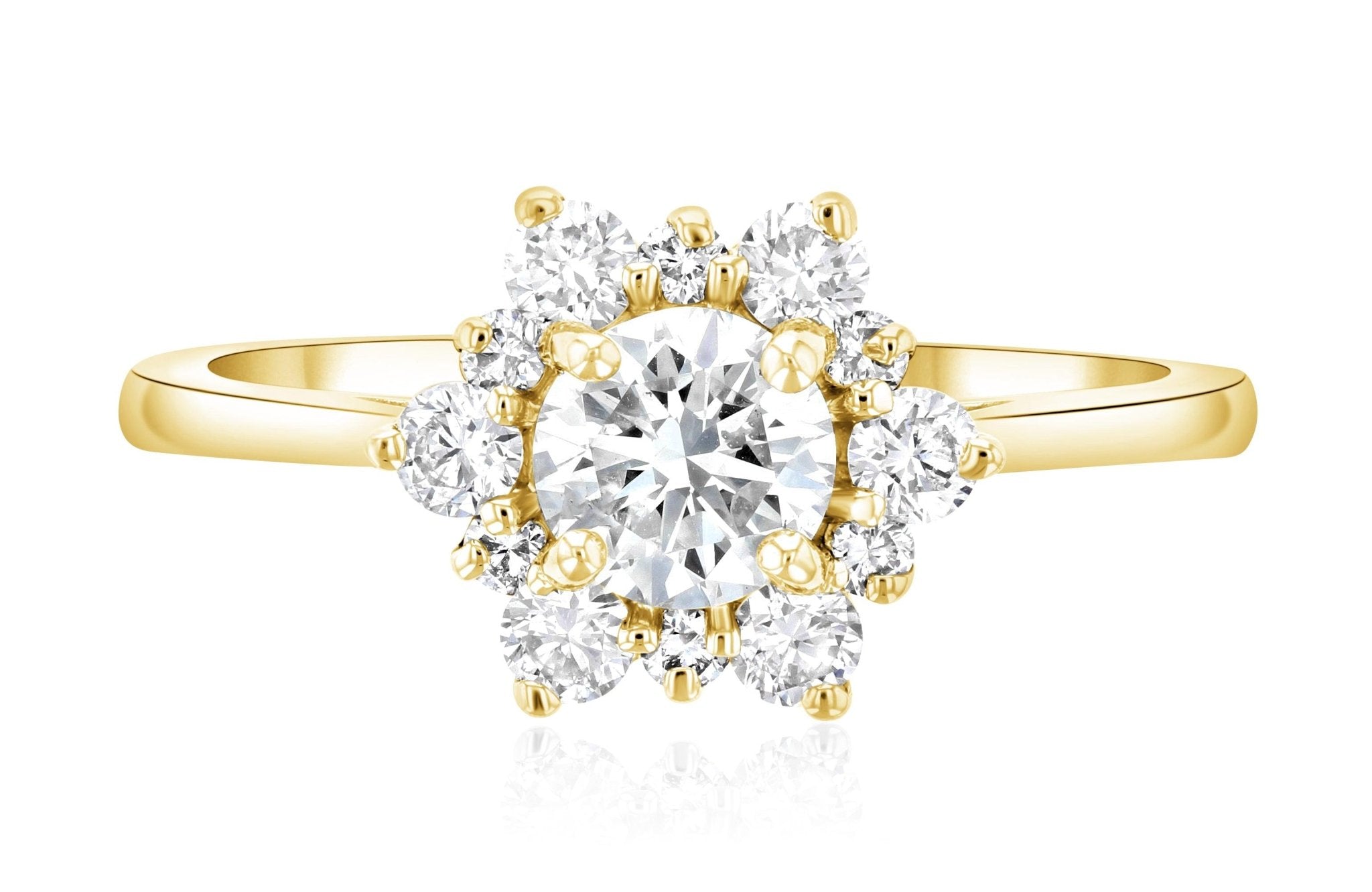 Diamond Star Halo Engagement Ring in 14k Yellow Gold