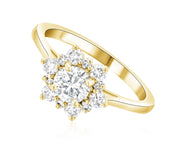 Diamond Star Halo Engagement Ring in 14k Yellow Gold