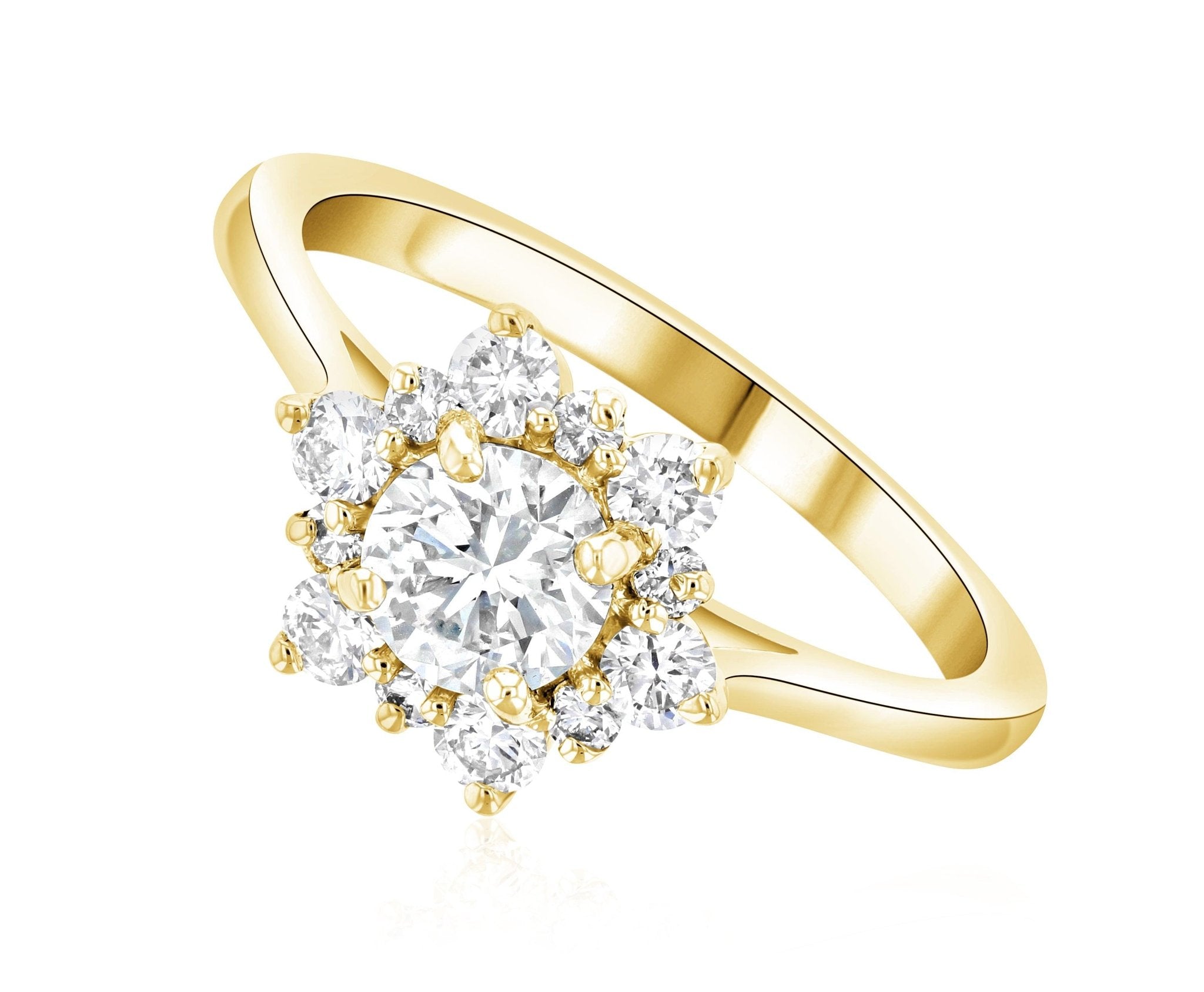 Diamond Star Halo Engagement Ring in 14k Yellow Gold