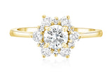 Diamond Star Halo Engagement Ring in 14k Yellow Gold