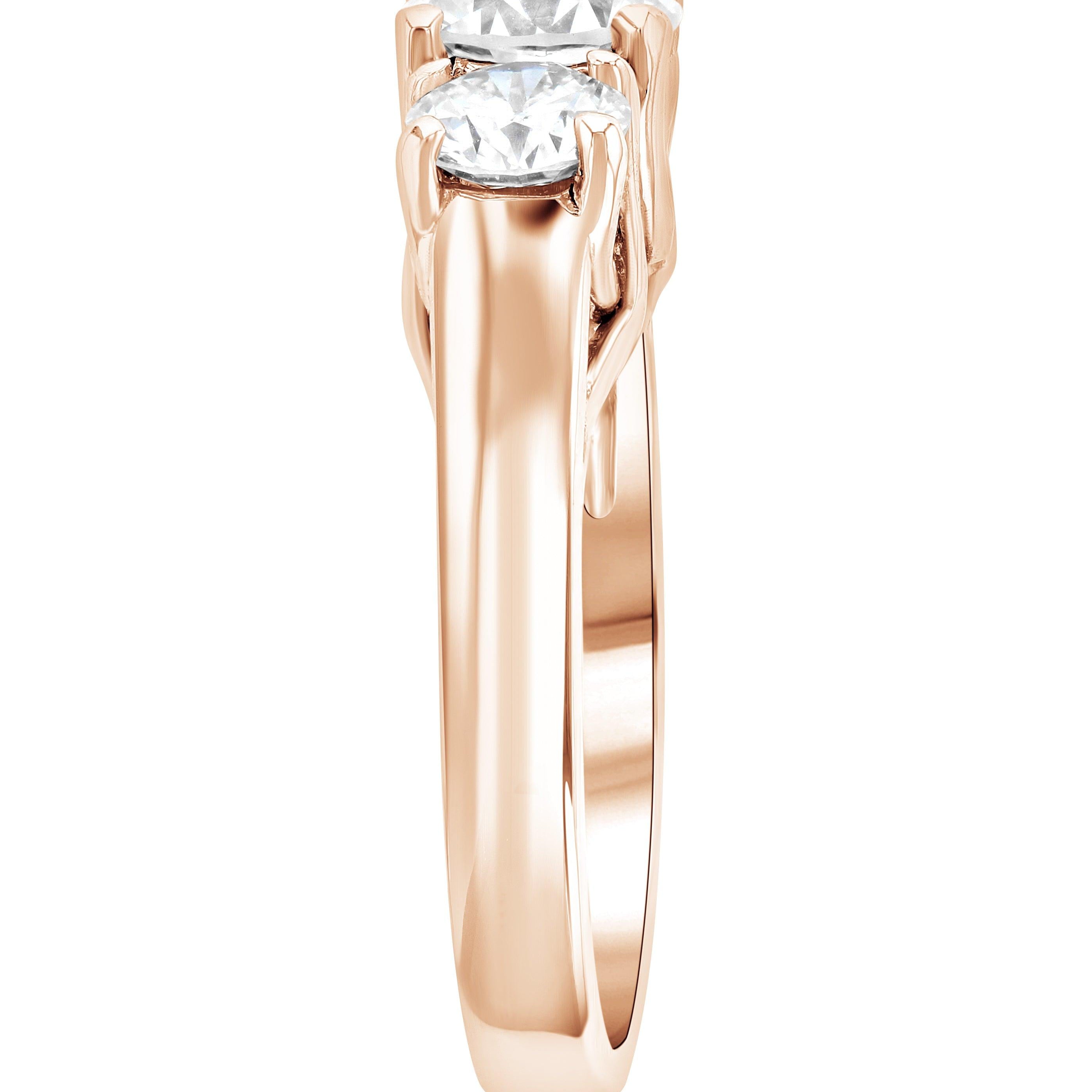 14K rose gold diamond ring with two round stones, timeless fine jewelry design