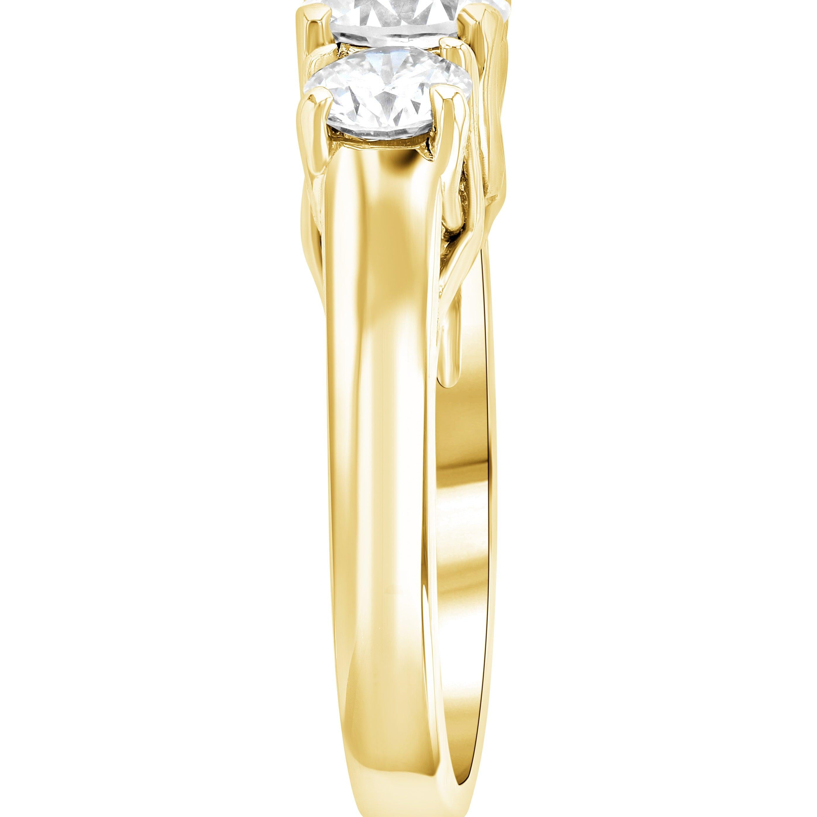 14K gold ring with two round diamonds in prong setting, timeless fine jewelry design