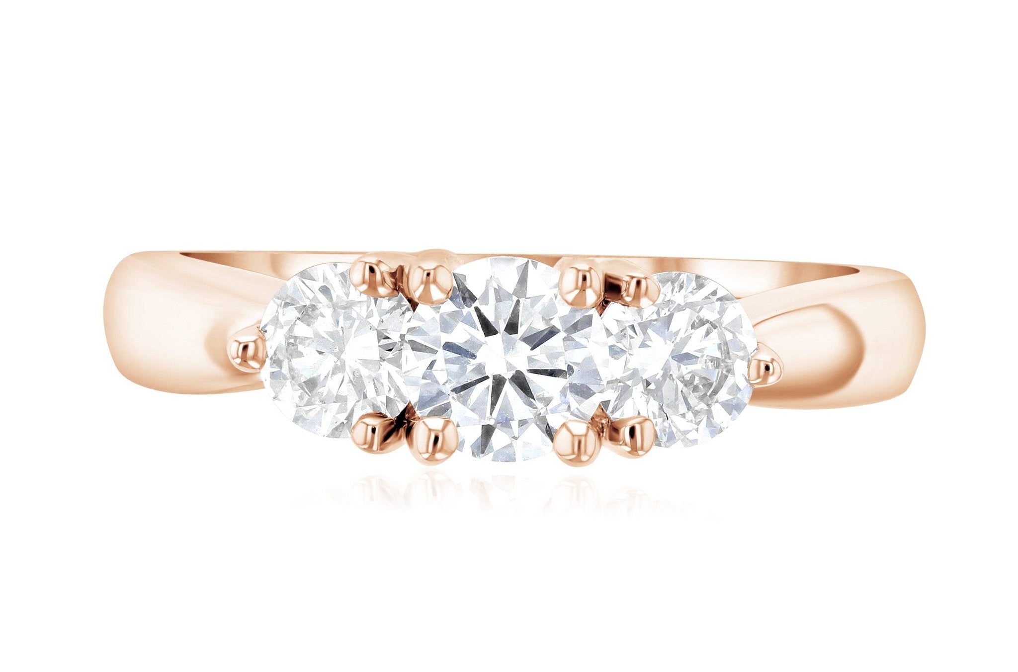 Diamond Three-Stone Shared Prong Engagement Ring in 14k Rose Gold (1 ct. tw.)