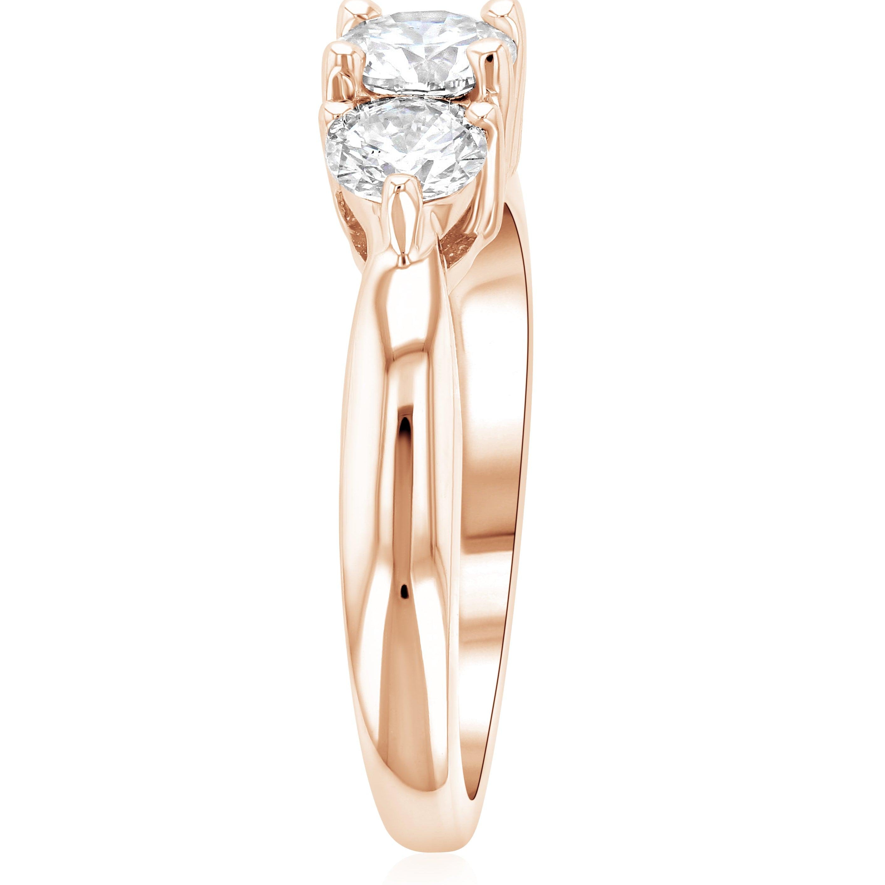 14K rose gold two-stone diamond ring with elegant intertwined band design