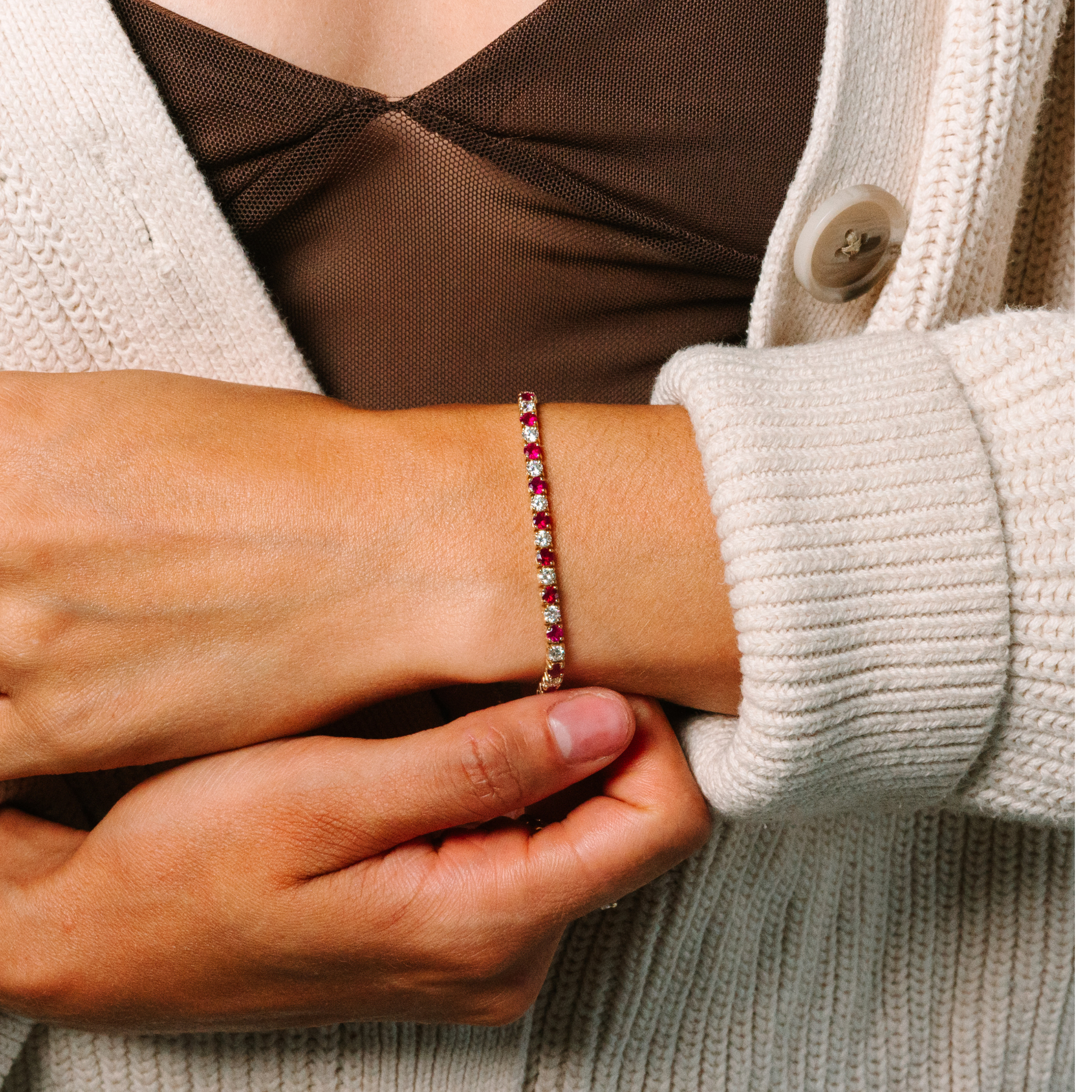 Alternating Diamond and Ruby Tennis Bracelet