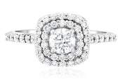 Double Halo Diamond Engagement Ring in 14k White Gold