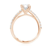 Double Prong Pavé Diamond Solitaire Engagement Ring in 14k Rose Gold