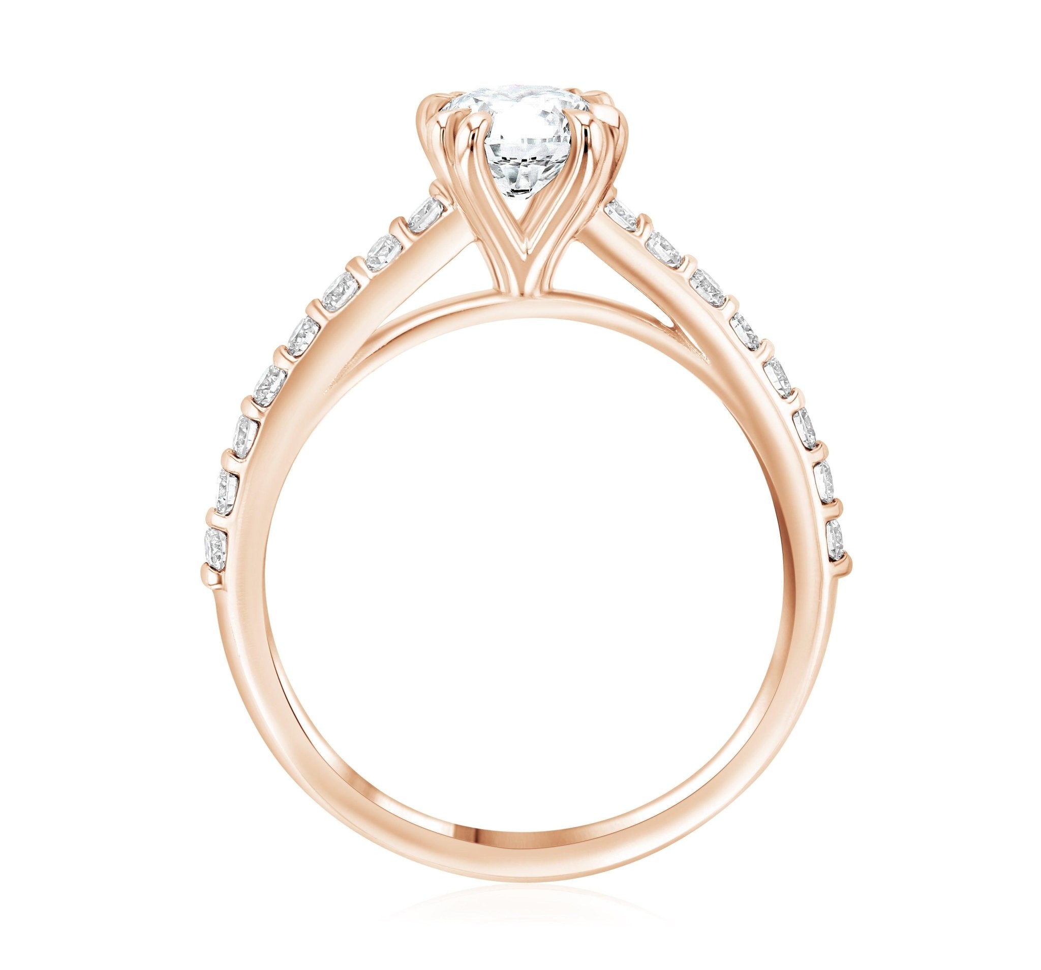 Double Prong Pavé Diamond Solitaire Engagement Ring in 14k Rose Gold