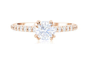 Double Prong Pavé Diamond Solitaire Engagement Ring in 14k Rose Gold
