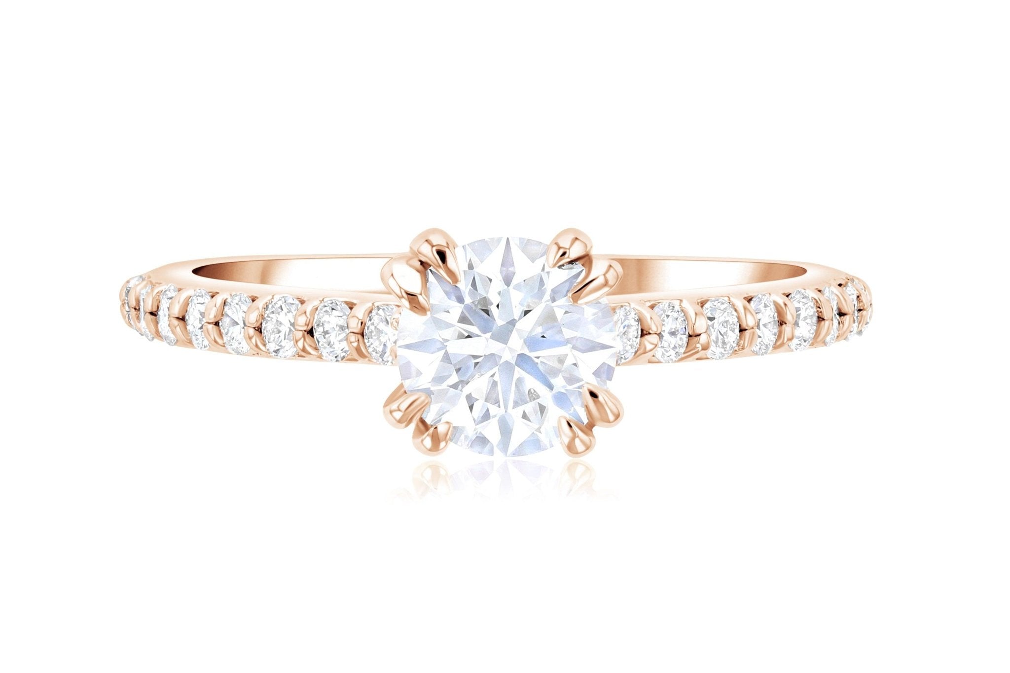 Double Prong Pavé Diamond Solitaire Engagement Ring in 14k Rose Gold