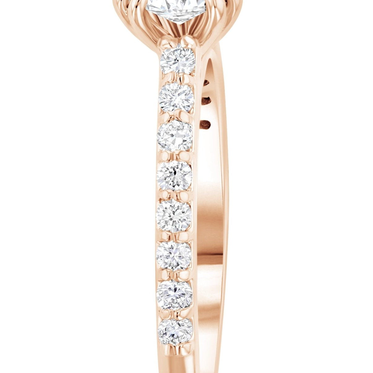 Double Prong Pavé Diamond Solitaire Engagement Ring in 14k Rose Gold