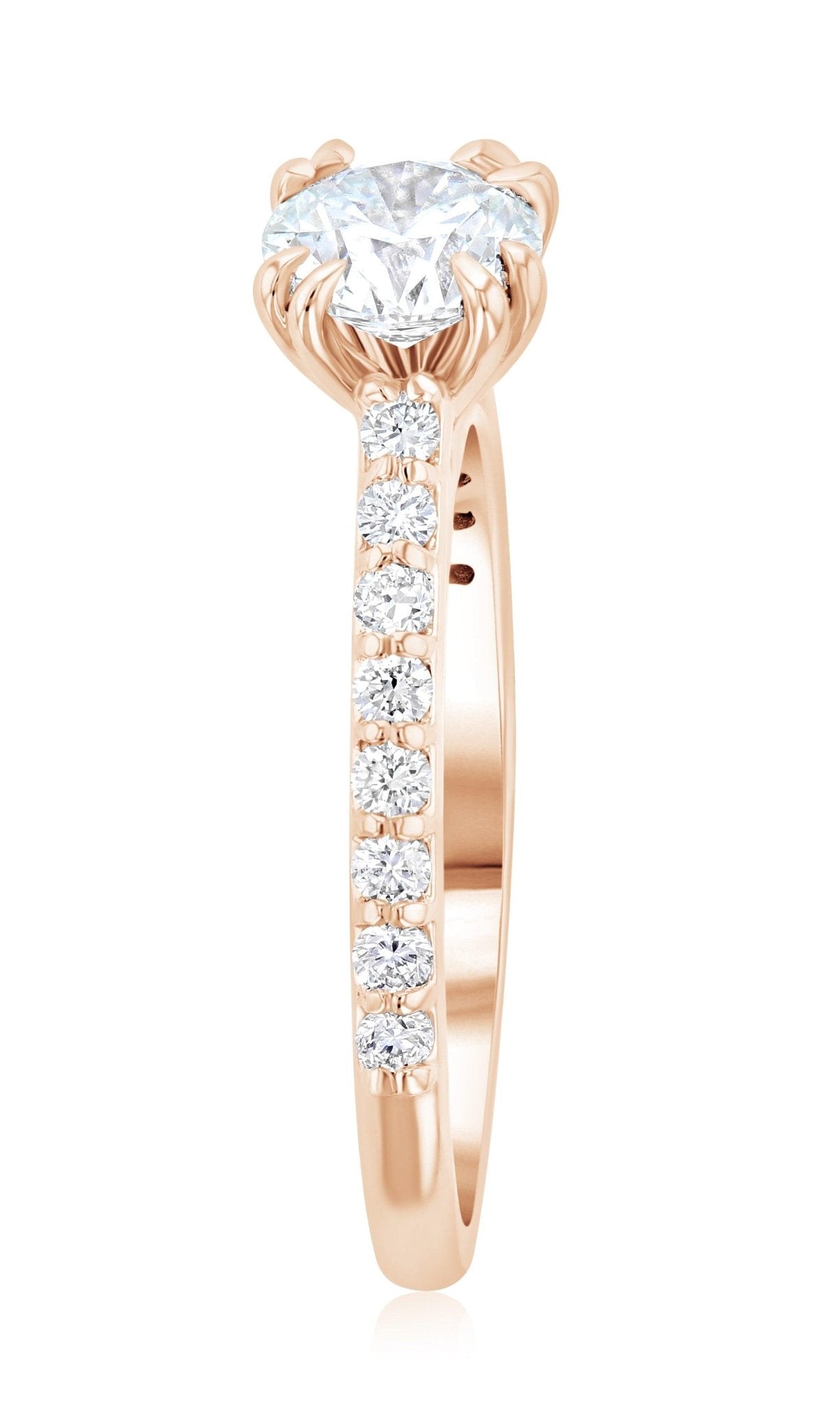 Double Prong Pavé Diamond Solitaire Engagement Ring in 14k Rose Gold