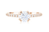 Double Prong Pavé Diamond Solitaire Engagement Ring in 14k Rose Gold
