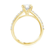 Double Prong Pavé Diamond Solitaire Engagement Ring in 14k Yellow Gold