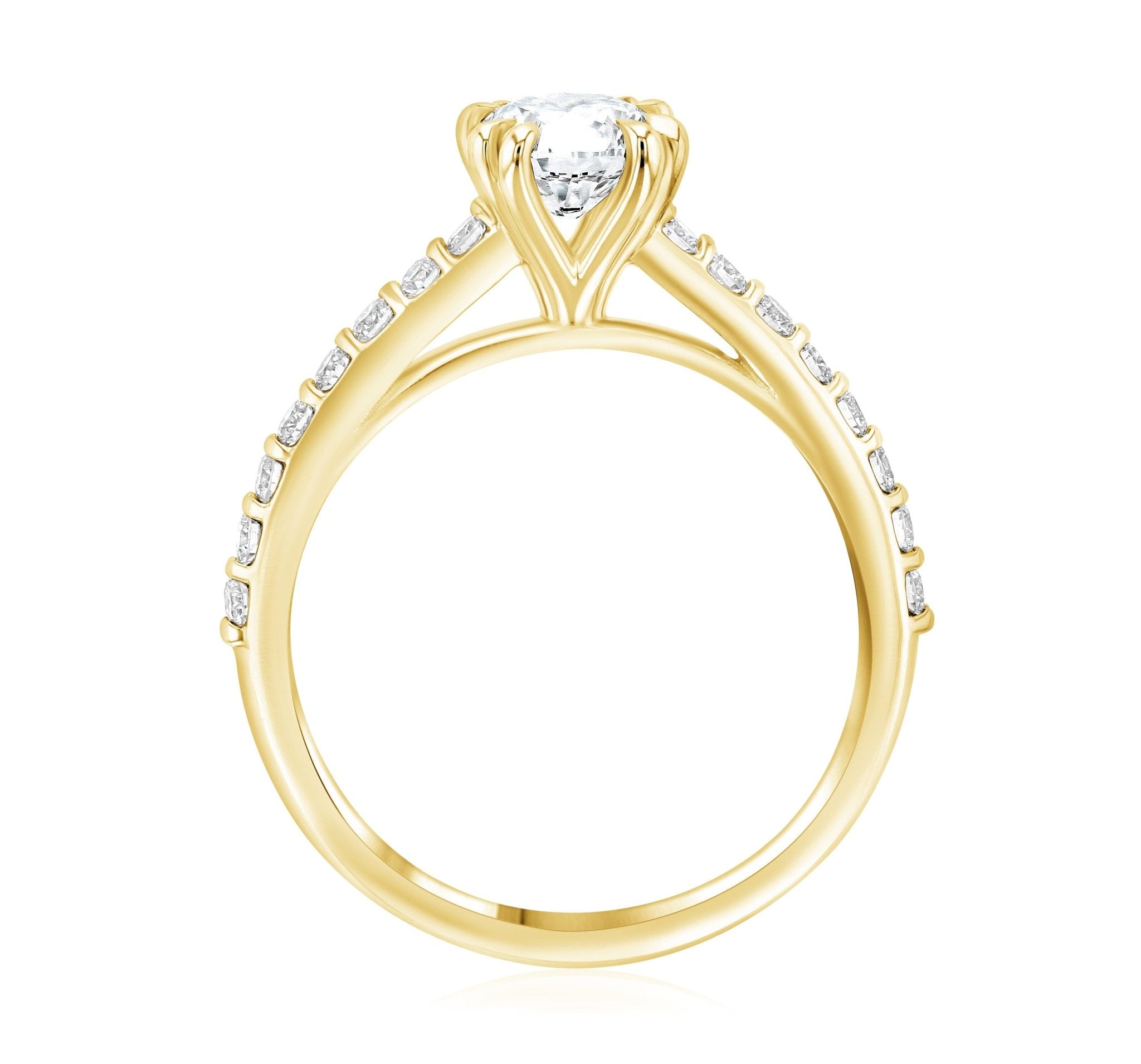 Double Prong Pavé Diamond Solitaire Engagement Ring in 14k Yellow Gold